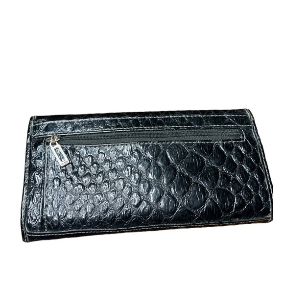 Guess Black Leather Tri Fold Wallet Leather Croc Embossed Tri Fold Wallet - Picture 3 of 9